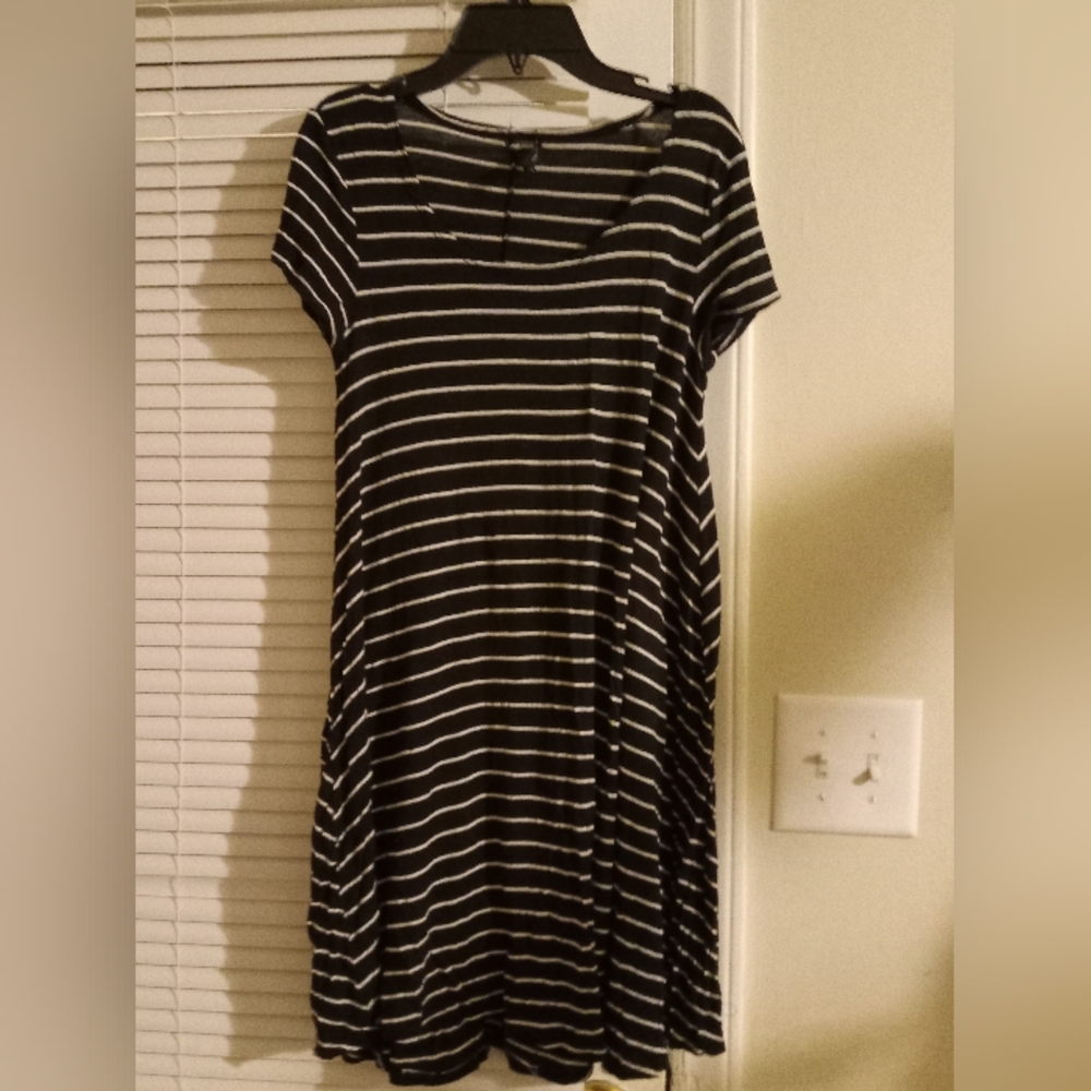 Black and white striped cotton dress